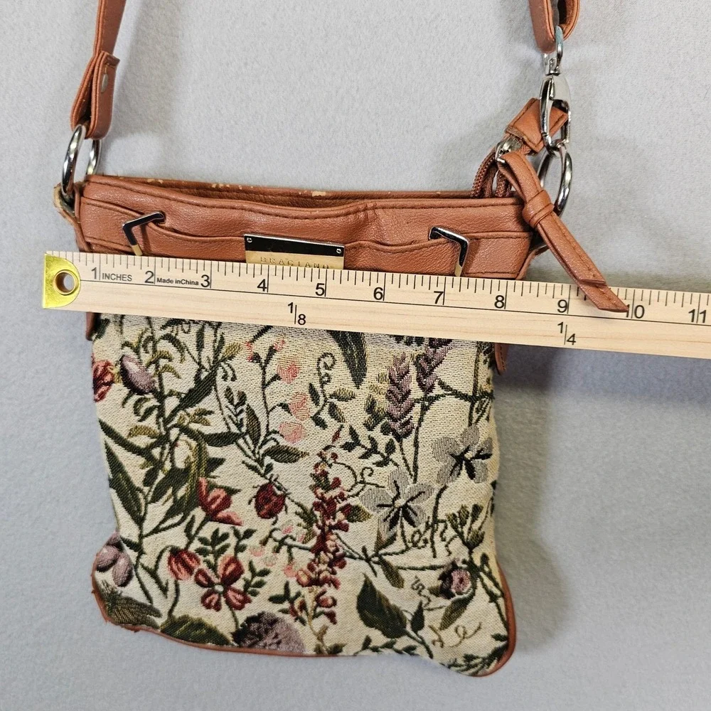 Braciano Floral Tapestry Crossbody Bag Purse Adjustable Strap Brown Trim - Picture 5 of 9